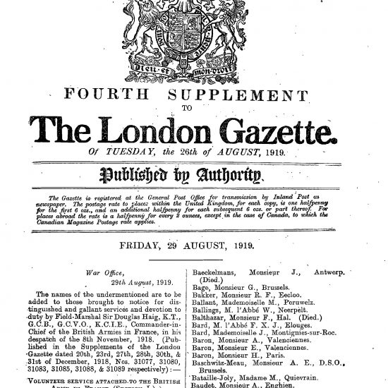 A.L. Swannet in leger The London Gazette 26-08-1919 part I